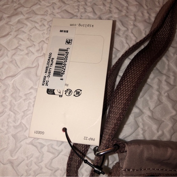 Kipling NWELDORADO Dusty Taupe Nylon Crossbody With Monkey Key Chain NWT - Picture 4 of 16